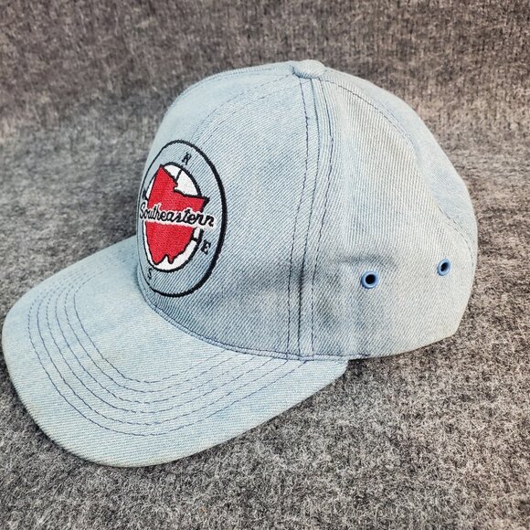 Vtg Southeastern Ohio Denim Snapback Hat Graffiti made USA Flag - Picture 4 of 9